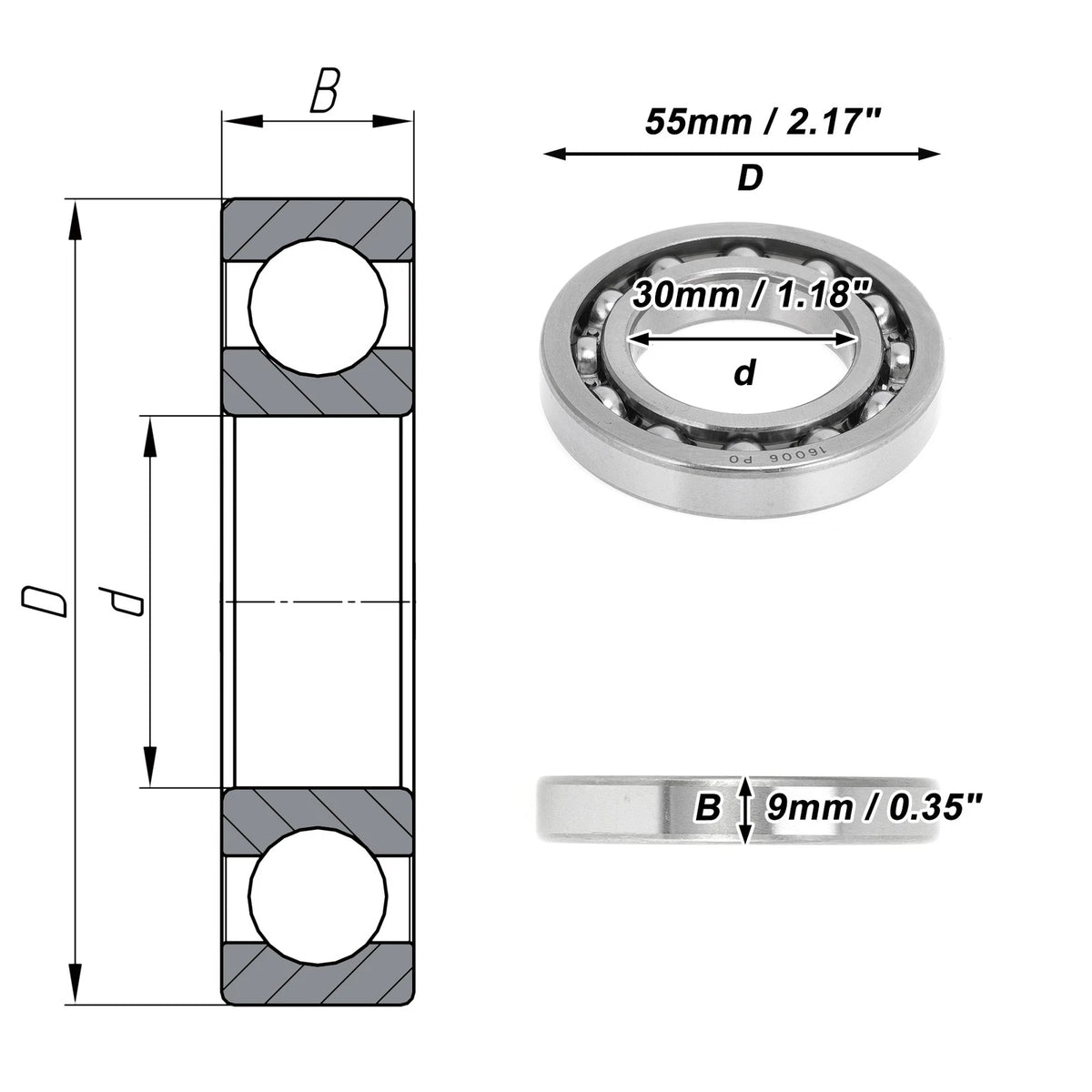 Deep Groove Ball Bearing 30x55x9mm for Scooter Skateboard (P0)
