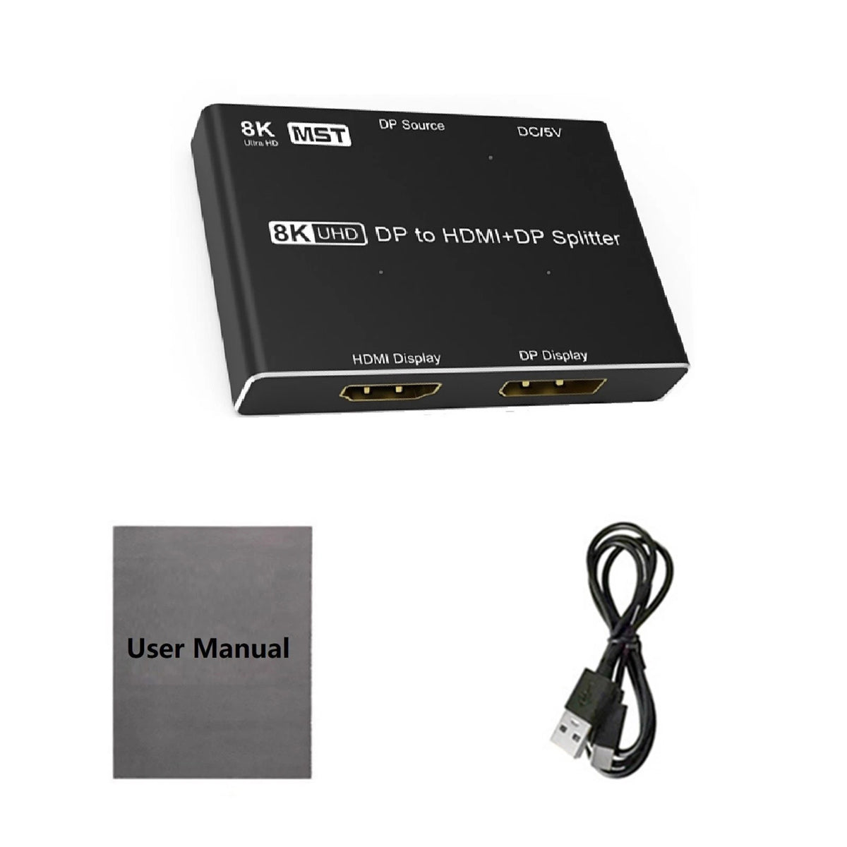 1x2 MST Splitter Repeater for HDMI/DP (Supports HDR, 8K 30Hz)