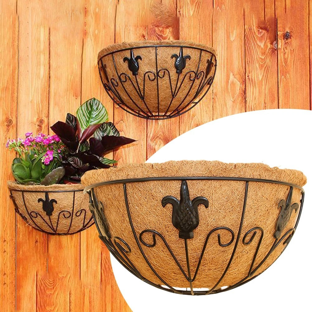 Iron Wall Flowerpot for Balconies with Coconut Fiber Liner