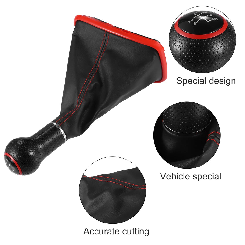 5 Speed Gear Shift Knob Boot with Red Base for Volkswagen Golf (1998–2006)