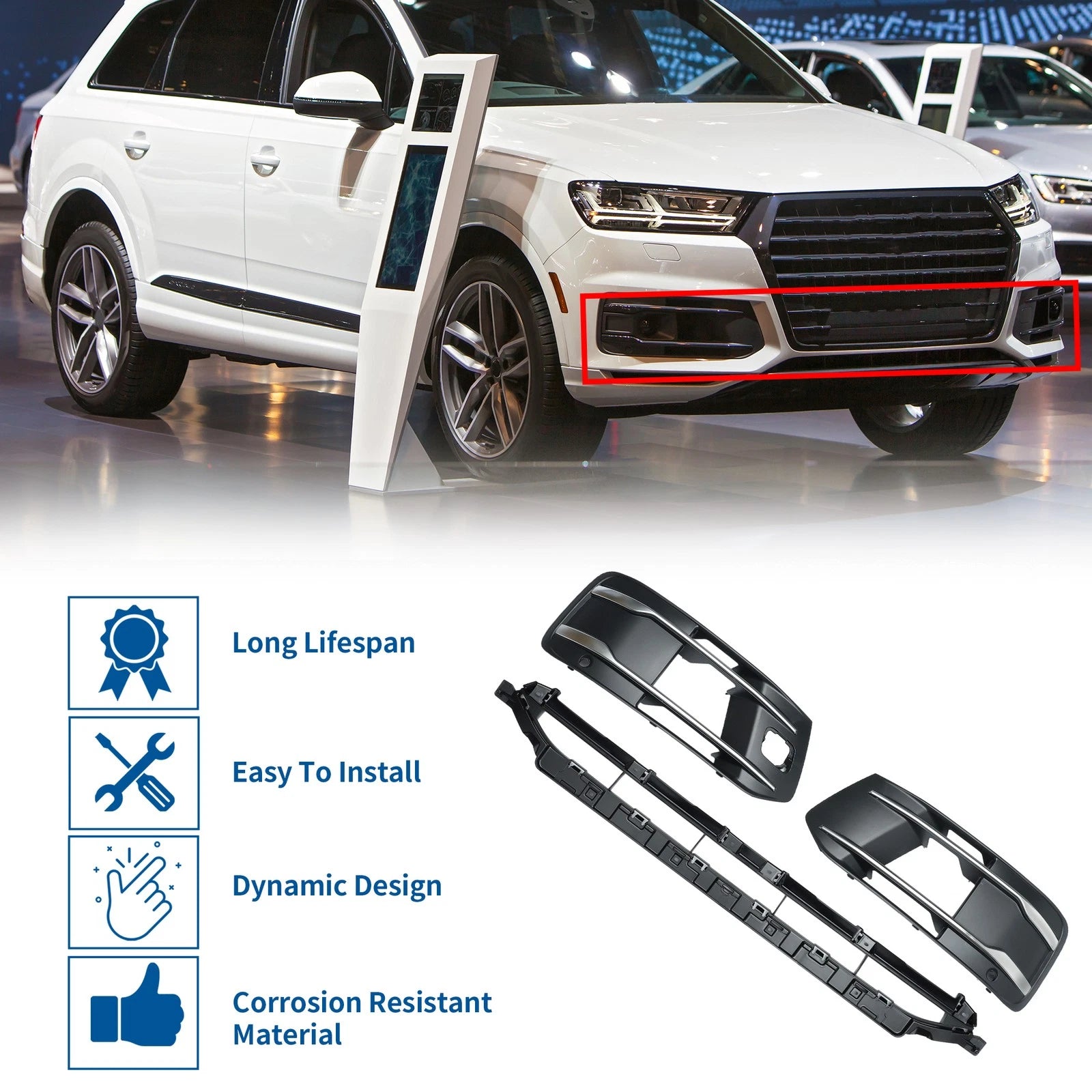 Front Lower Bumper Grille Set Replacement for Audi Q7 (2016–2019) ABS