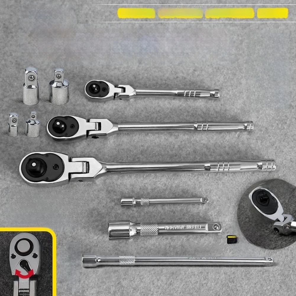 72 Tooth Reversible Folding Ratchet Wrench Set with Extender Bars and Adapters