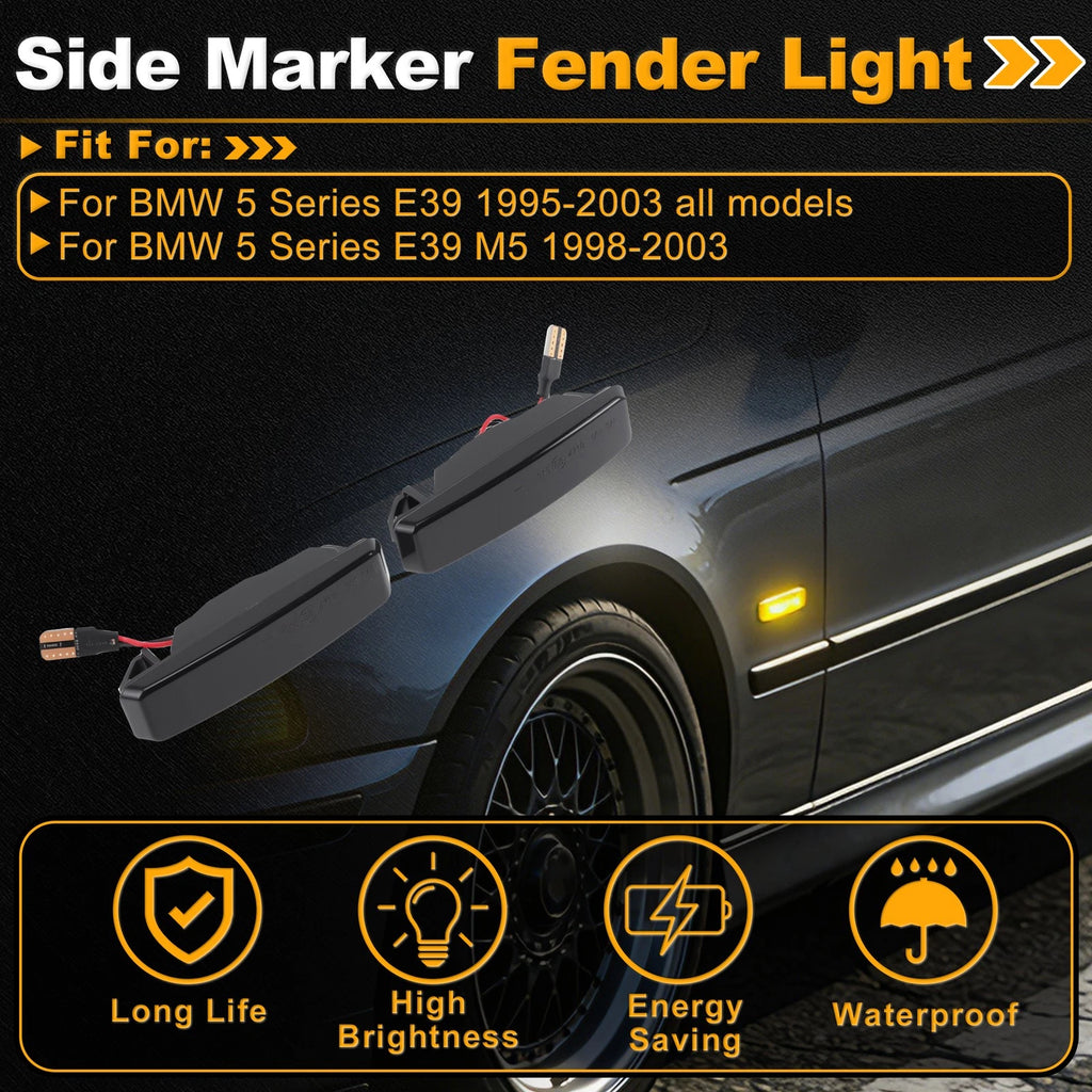 Side Marker Fender Light Smoke Lens for BMW 5 Series E39 (1995–2003) Pair