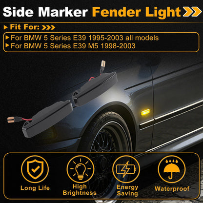 Side Marker Fender Light Smoke Lens for BMW 5 Series E39 (1995–2003) Pair