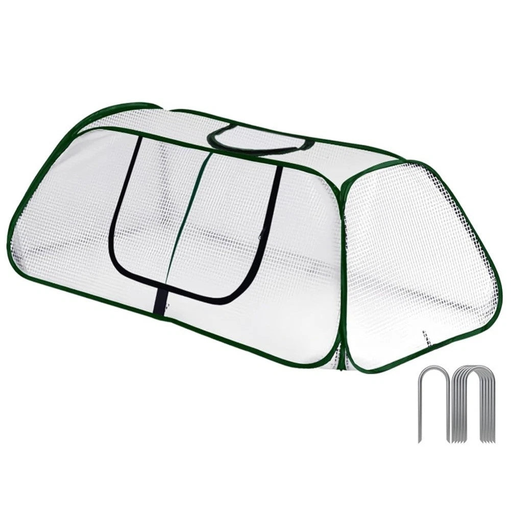 Garden Bed Cover Roll-up Zipper Door with Ground Spikes