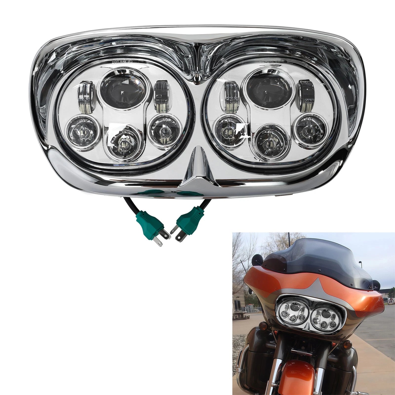 5.75" Dual LED Headlight Lamp Projector for Harley Road Glide FLTR (1998–2013)