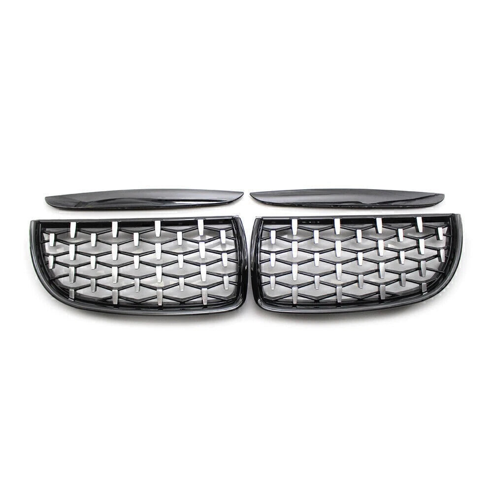 Pair Front Black Frame & Chrome Grille for BMW E90 (2005–2008)