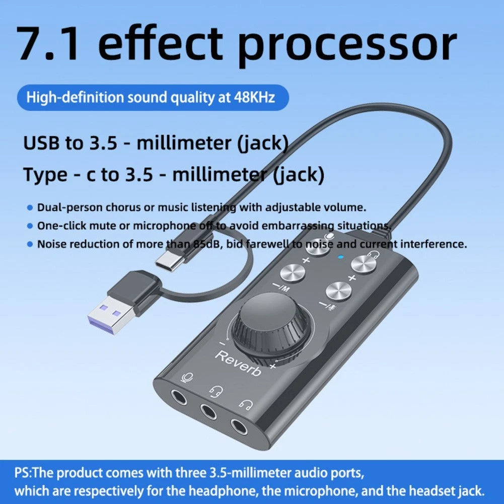 Efficient USB Sound Card 7.1 Surround Sound for Headsets and Audio Devices