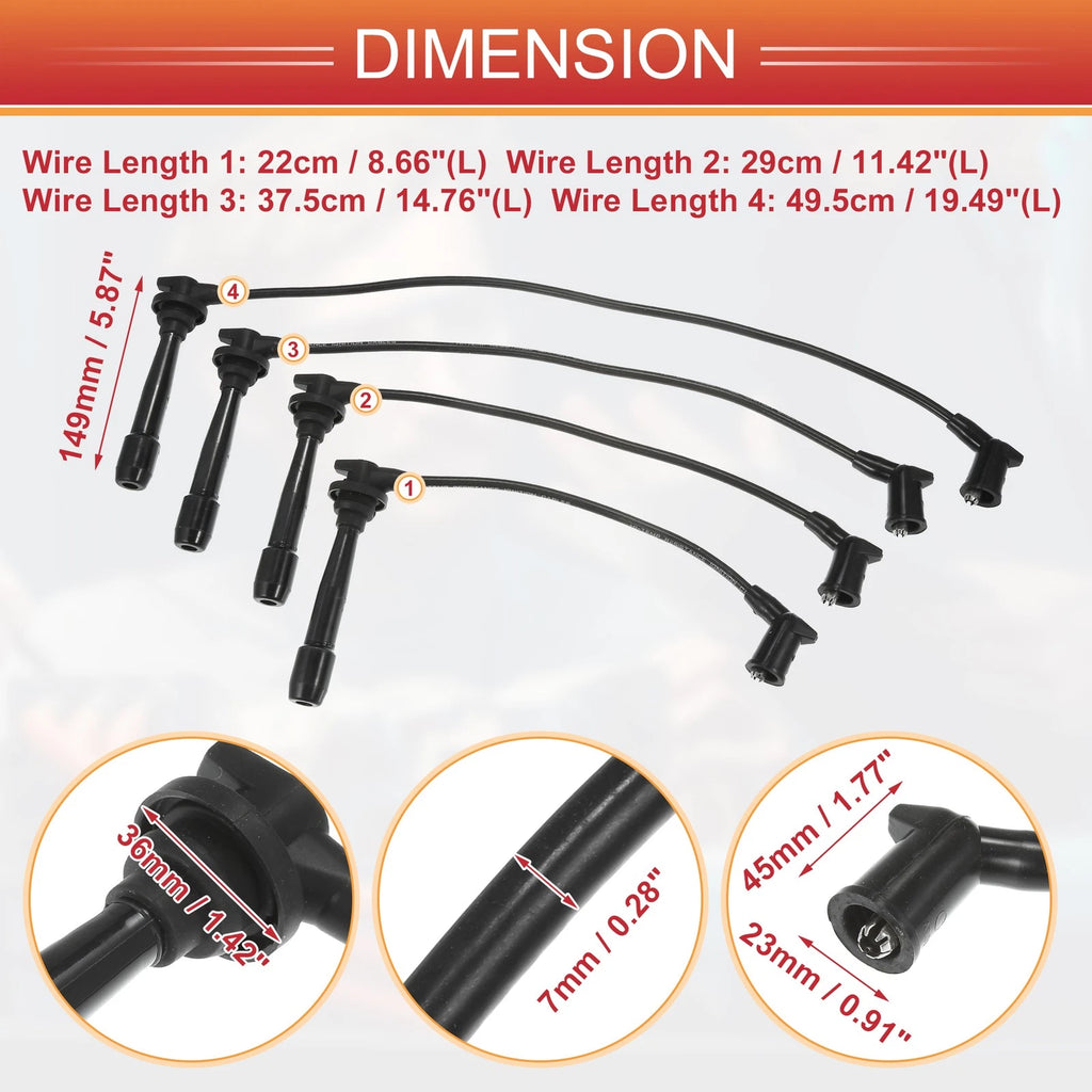 4 Pcs Spark Plug Wire Ignition Coil Cable for Hyundai Accent (2000–2010)