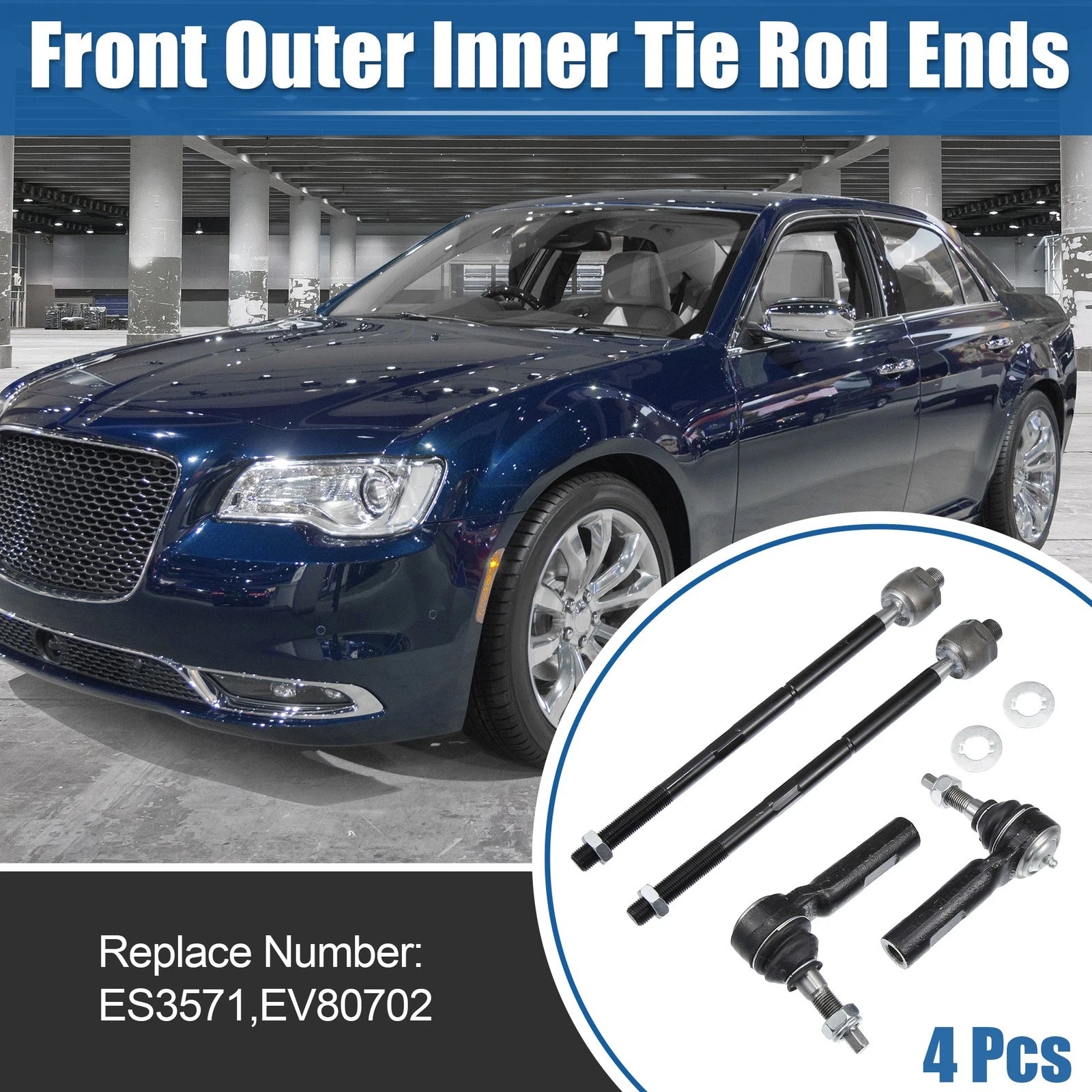 4 Pcs Front Inner Outer Tie Rod Ends for Dodge Challenger Charger (2008–2023)