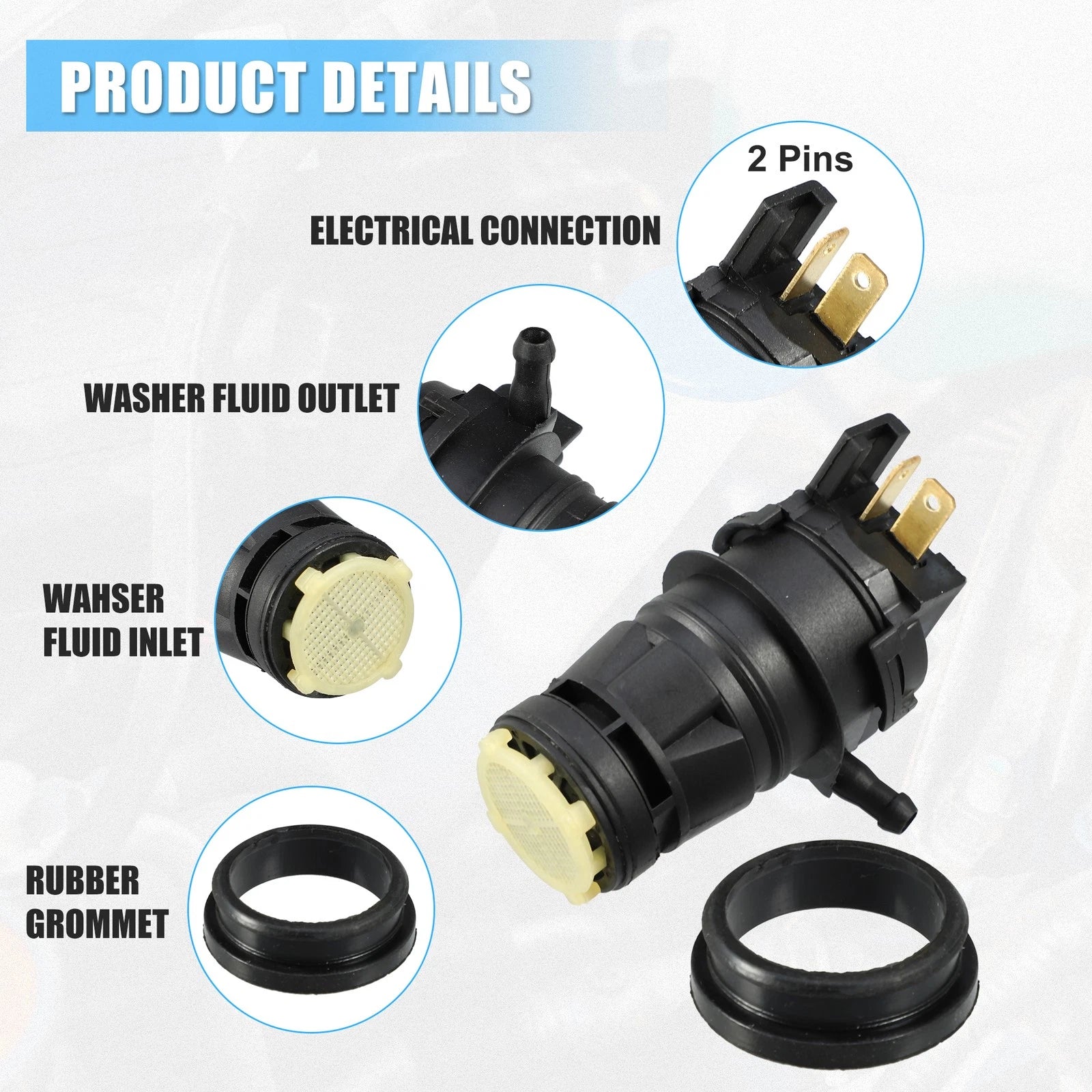 Windshield Washer Pump Motor with Grommet for Honda Civic (2006–2015)