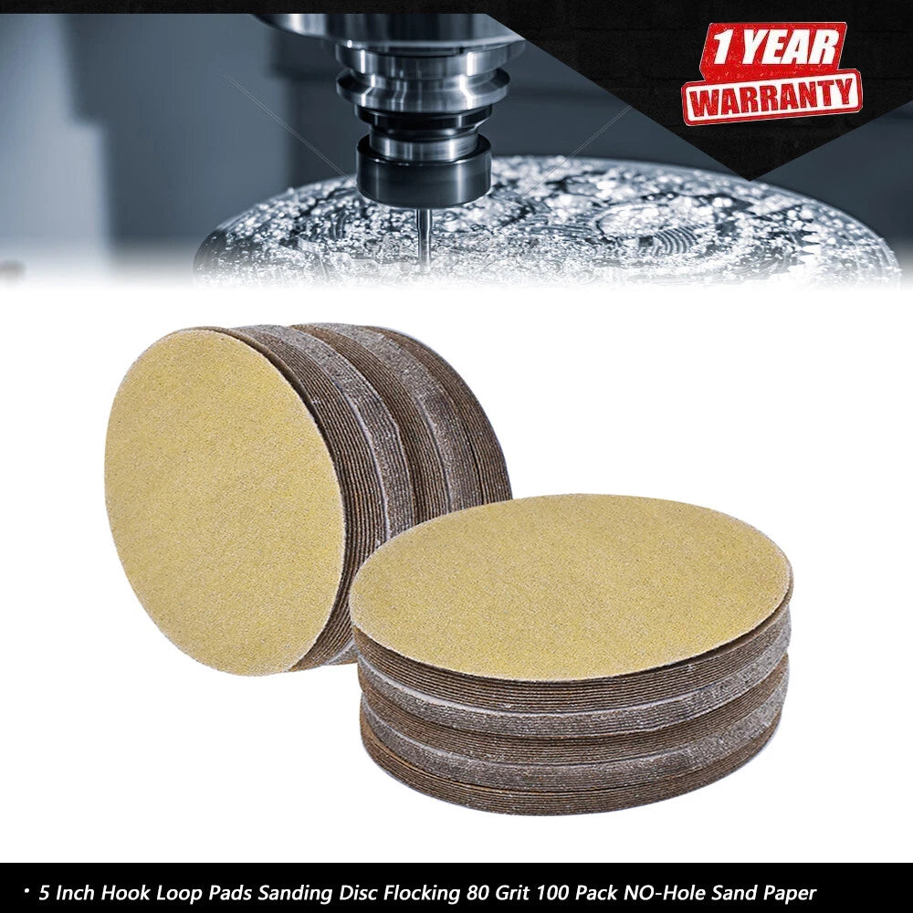 100 Pack 5 Inch Hook Loop Sanding Discs 80 Grit