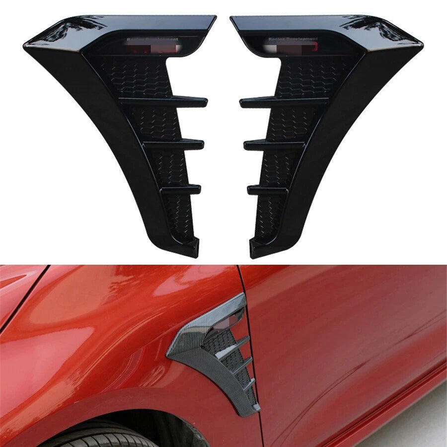 Glossy Black ABS Side Wing Air Flow Fender Grill Intake Vent Trim for Car