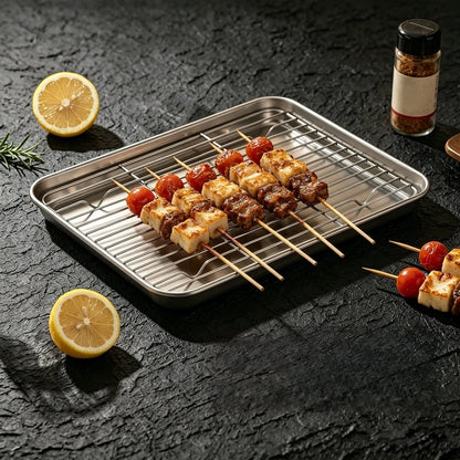 Stainless Steel Baking Tray with Drain Rack for Kitchen (40x30x2.5cm)