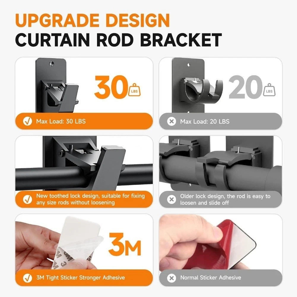 Set of 4 No Drill Curtain Rod Brackets for Kitchen Bathroom Bedroom