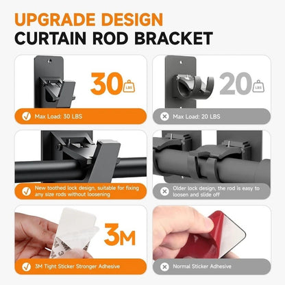 Set of 4 No Drill Curtain Rod Brackets for Kitchen Bathroom Bedroom