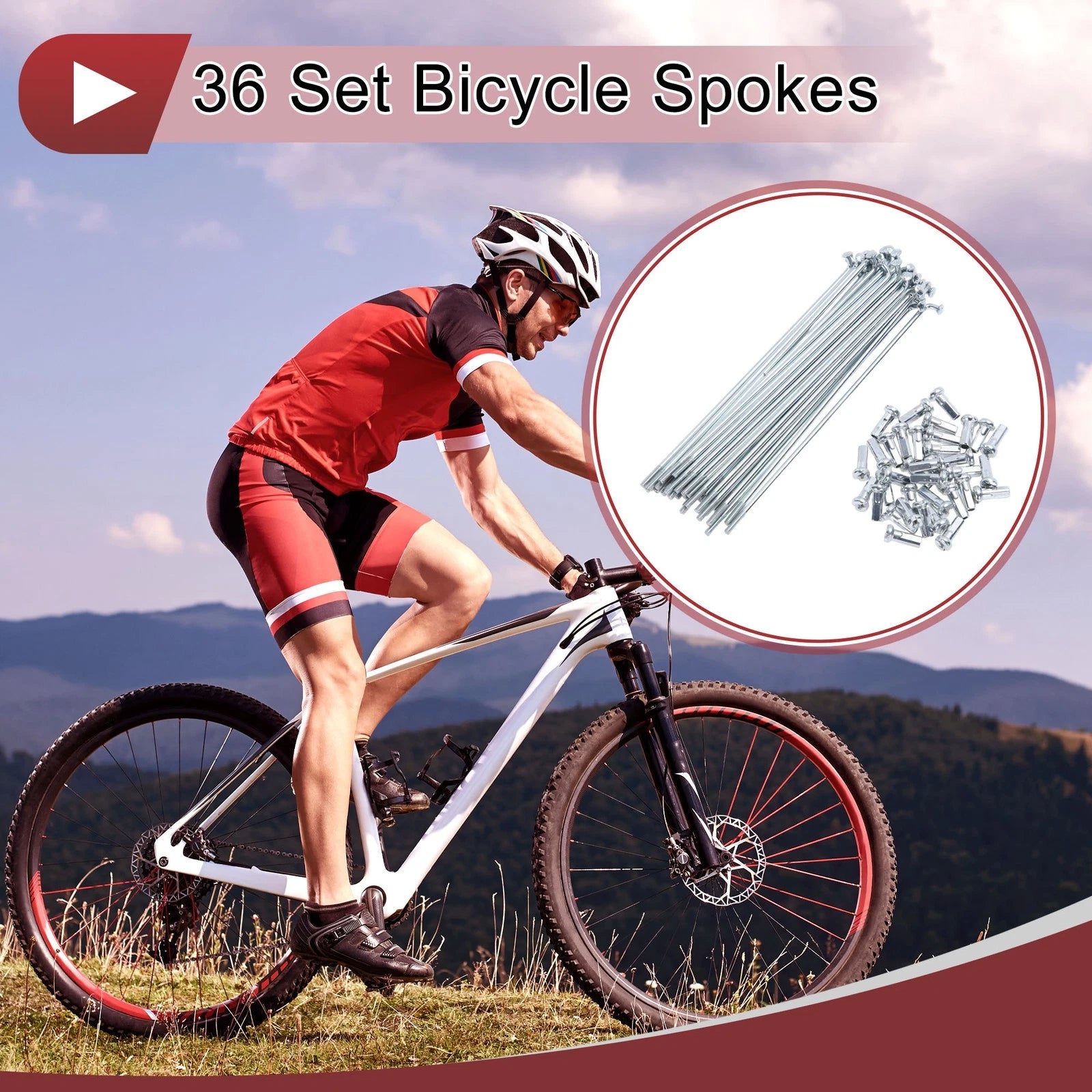 Bicycle Spoke Set 110mm Steel Galvanized for 14G Spoke Replacement (1 Pair)