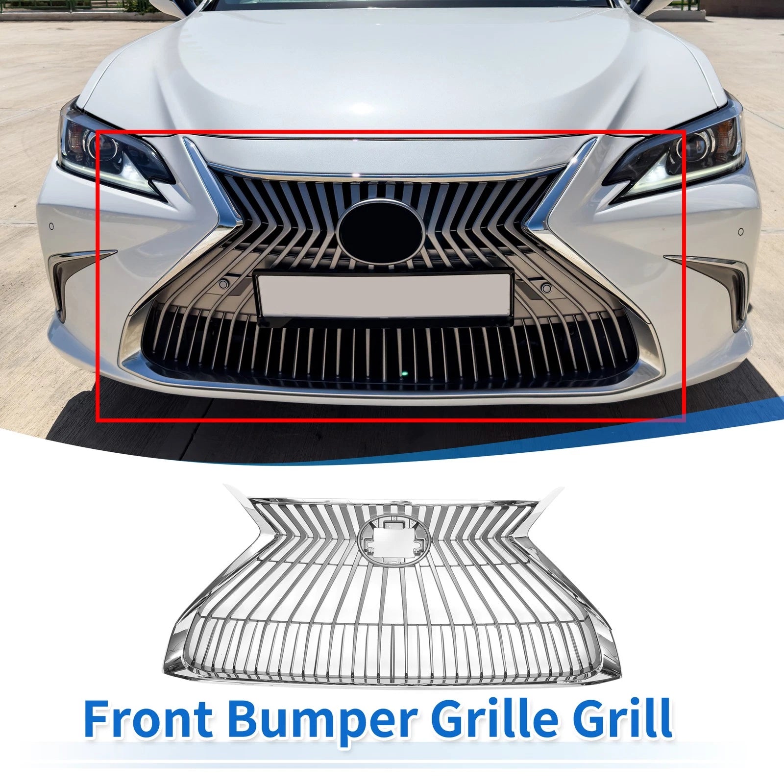 Front Hood Bumper Grille for Lexus ES350 (2019–2021) Chrome Silver Tone