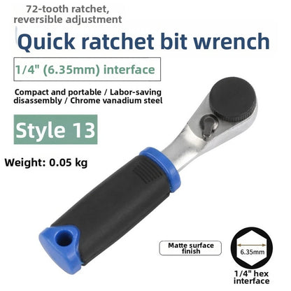 Quick Release Ratchet Screwdriver 72 Tooth with 14 Inch Hex Handle for Use