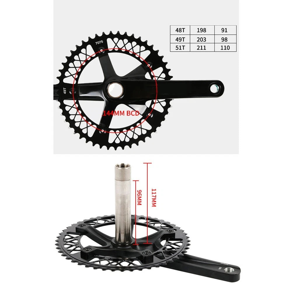 49T Fixed Gear Crankset 144BCD 170mm Hollow 6061 Aluminum