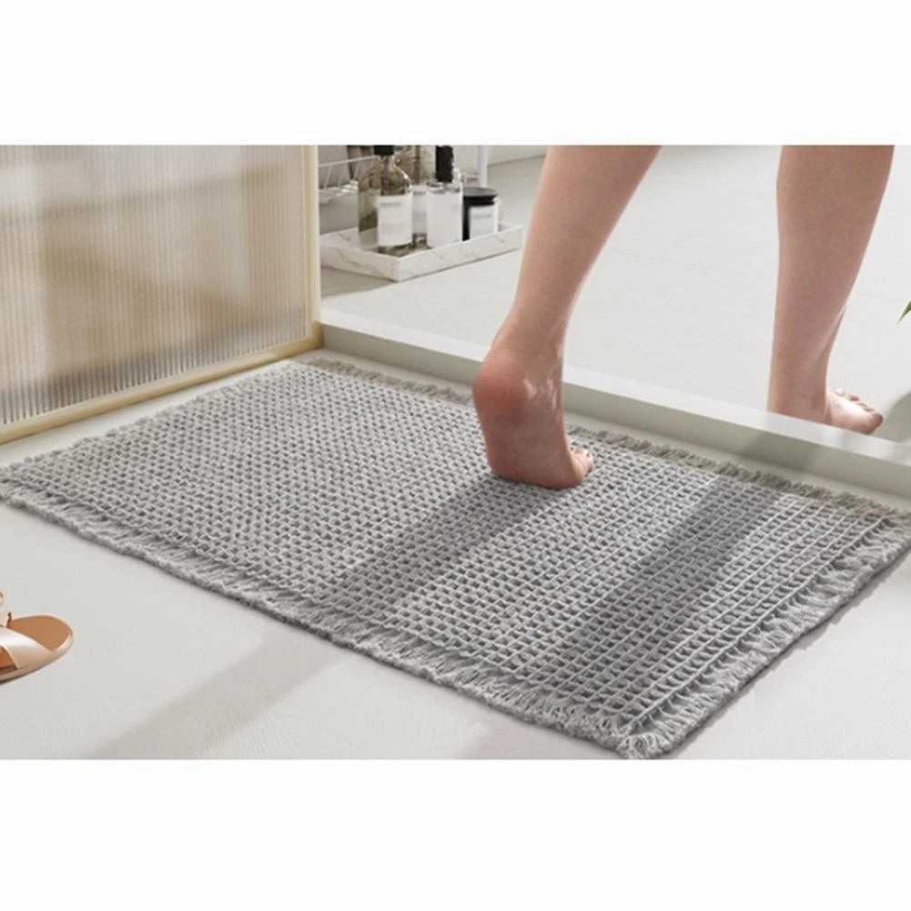 NonSlip Soft Bath Rug Quick Dry Washable Fiber Mat with Tassels