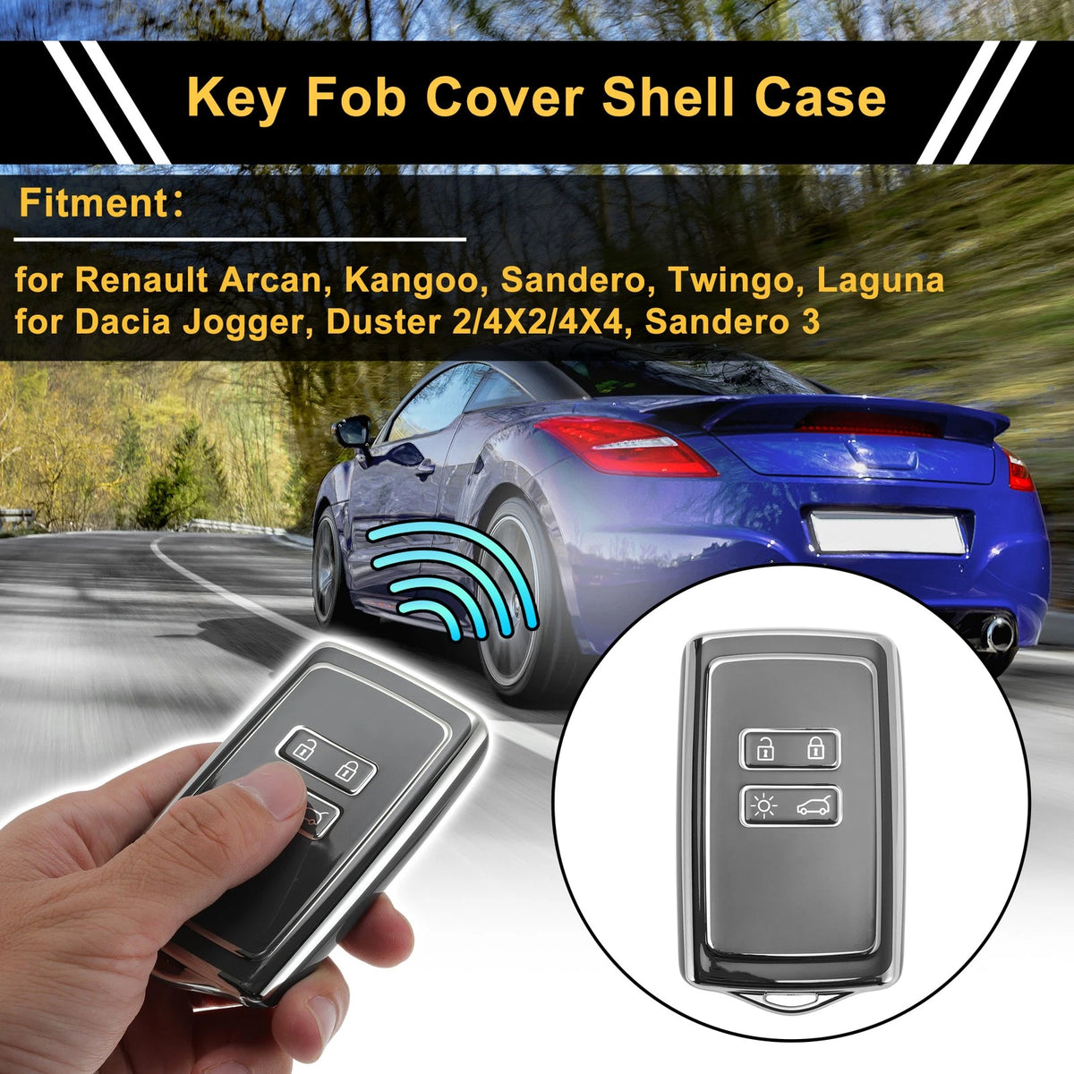 TPU Silicone Car Key Case for Renault Arkana (2020–2023) - Gray/Silver Edge