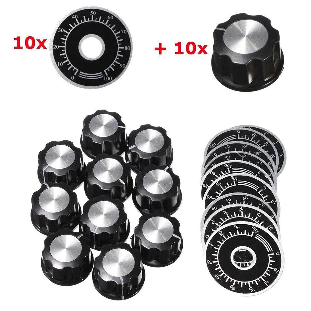 Rotary Potentiometer Knobs for 6mm Shaft (0-100 Scale)