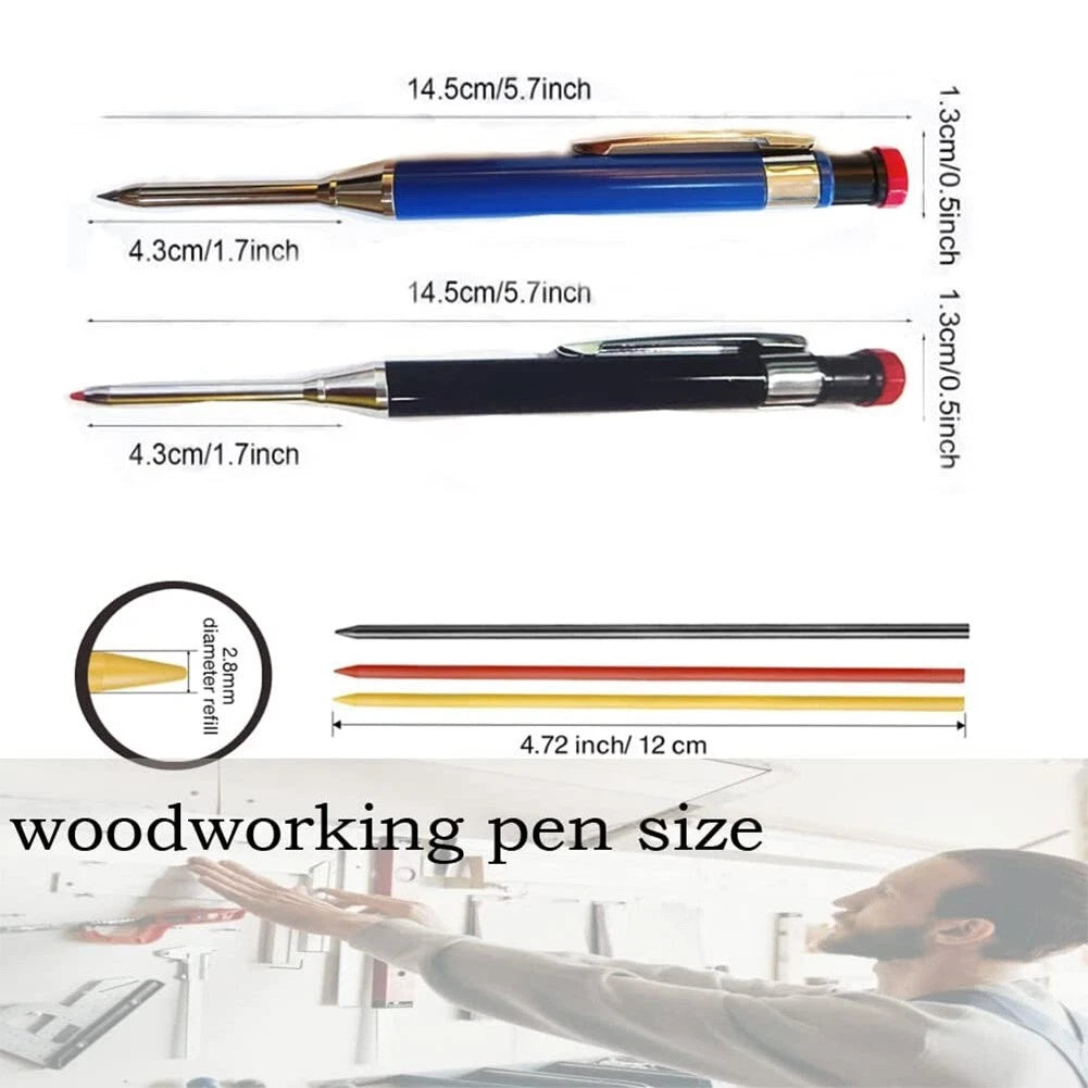 Metal Carpenter Pencil with Refill Leads and Sharpener for Deep Hole Marker