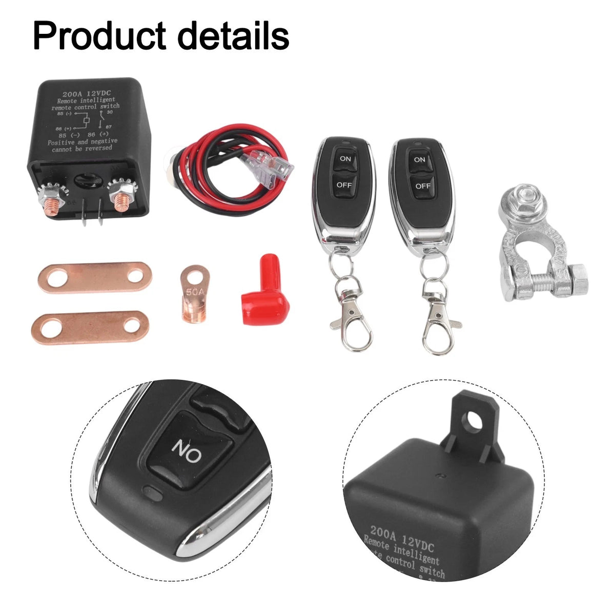 Wireless Remote Battery Disconnect Switch for DC12V Vehicles 200A Rated