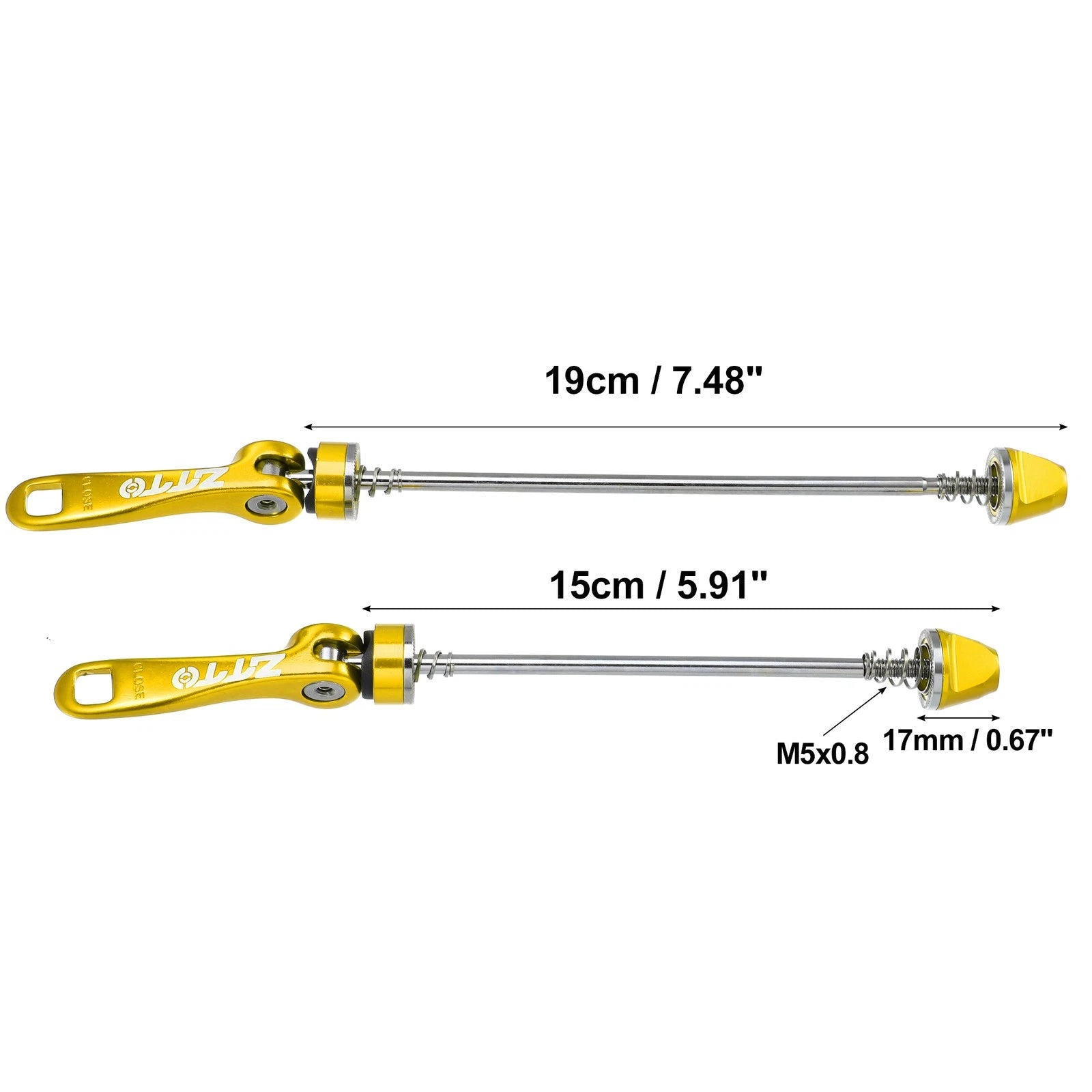 Front Rear Quick Release Axles Set Gold for Bicycle Bike (150mm 190mm)
