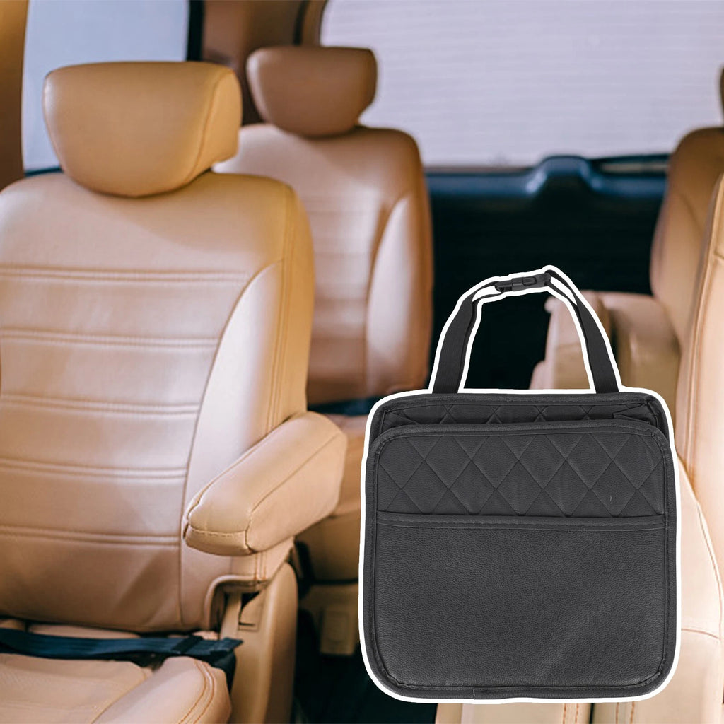 Black Leather Car Seat Back Storage Bag for Most Models