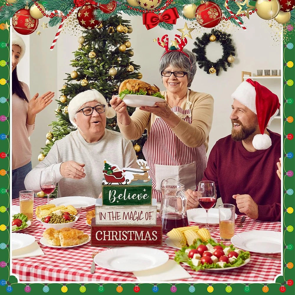 Set of 4 Wooden Santa Claus Table Decorations for Home Kitchen