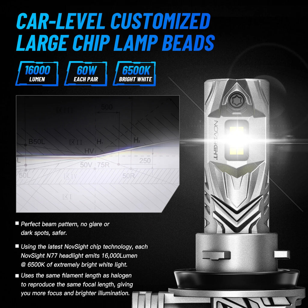 2X NOVSIGHT 9005 H11 LED Headlight Bulbs Conversion Kit for