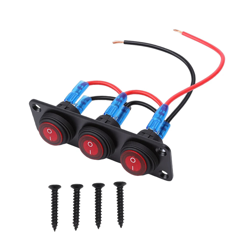 Red LED 20A 3-Position Round Switch Panel for Auto Boat (12V-24V)