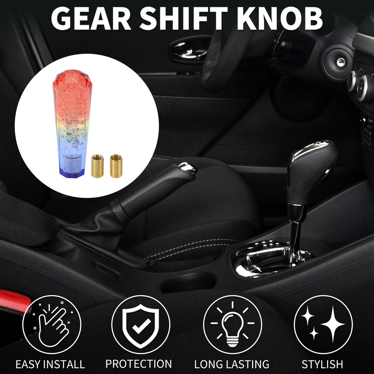 Set of 1 Shift Knob with 2 Adapters for Universal Fit (15cm, Pink Blue)
