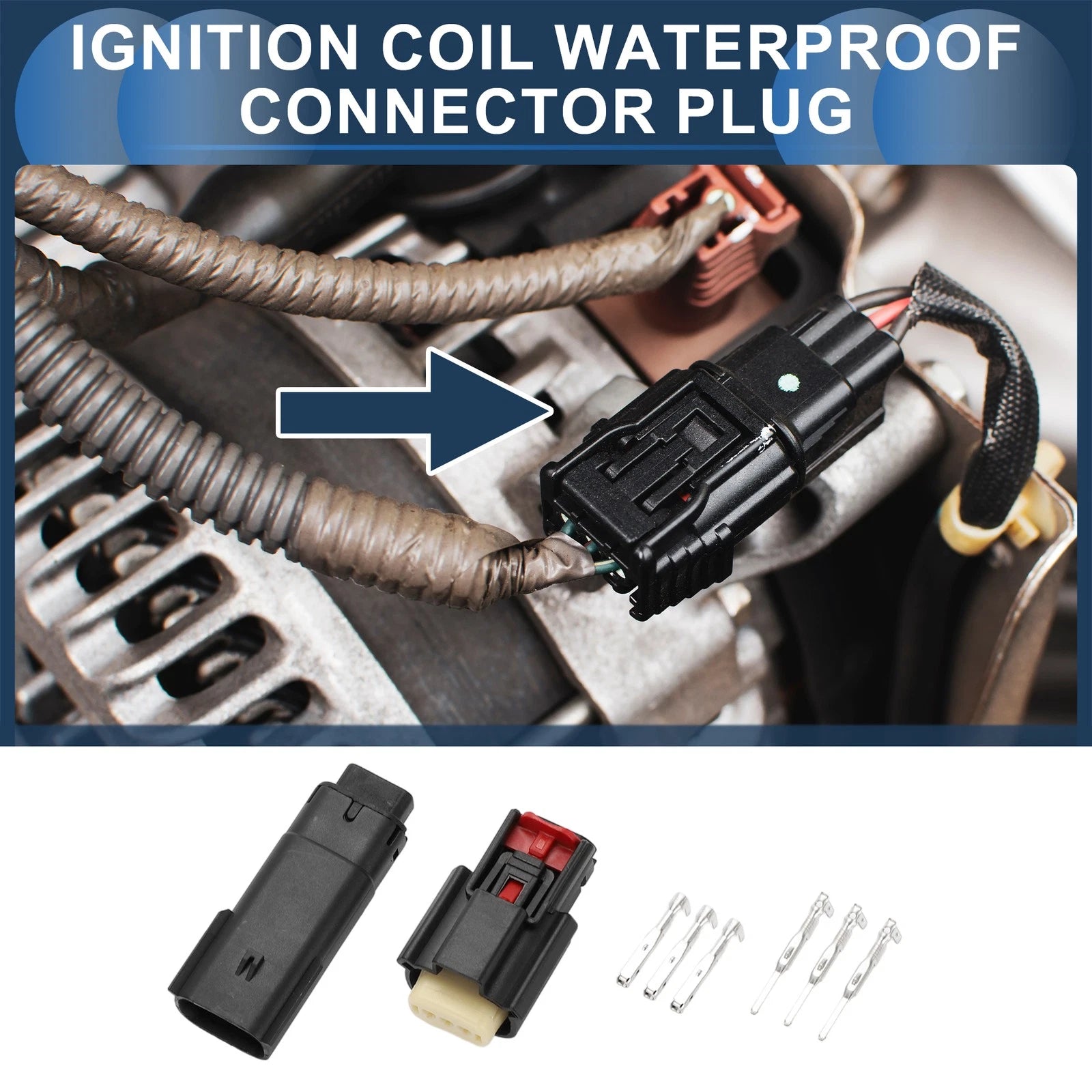 Ignition Coil Waterproof 3 Pin Connector Plug for Ford Mazda (1 Set)