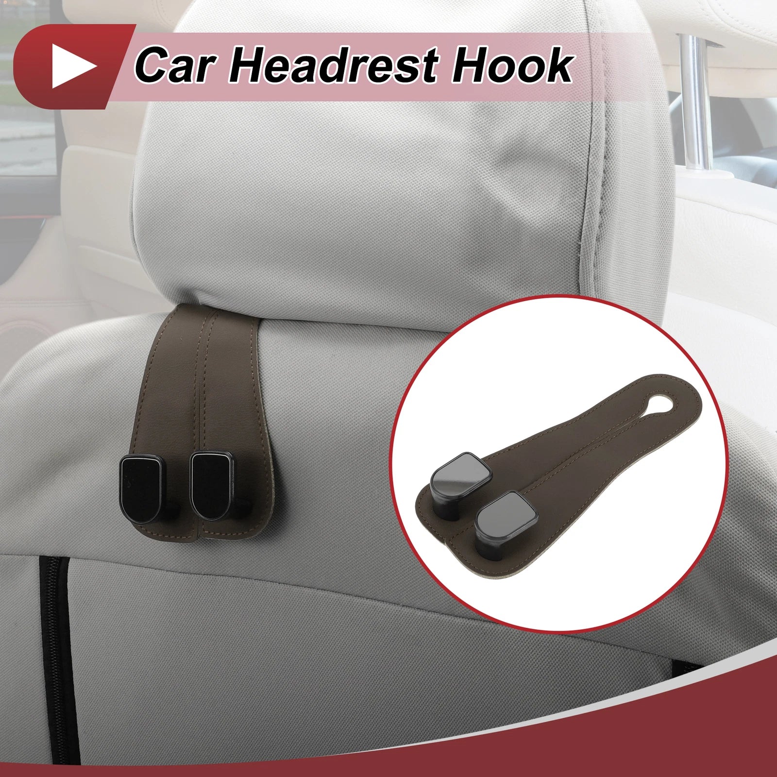 Universal Car Seat Headrest Hook for Purses and Bags (Deep Brown)