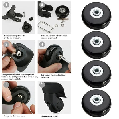 Set of 4 Rubber Alloy Silent Wheels for Suitcase Replacement