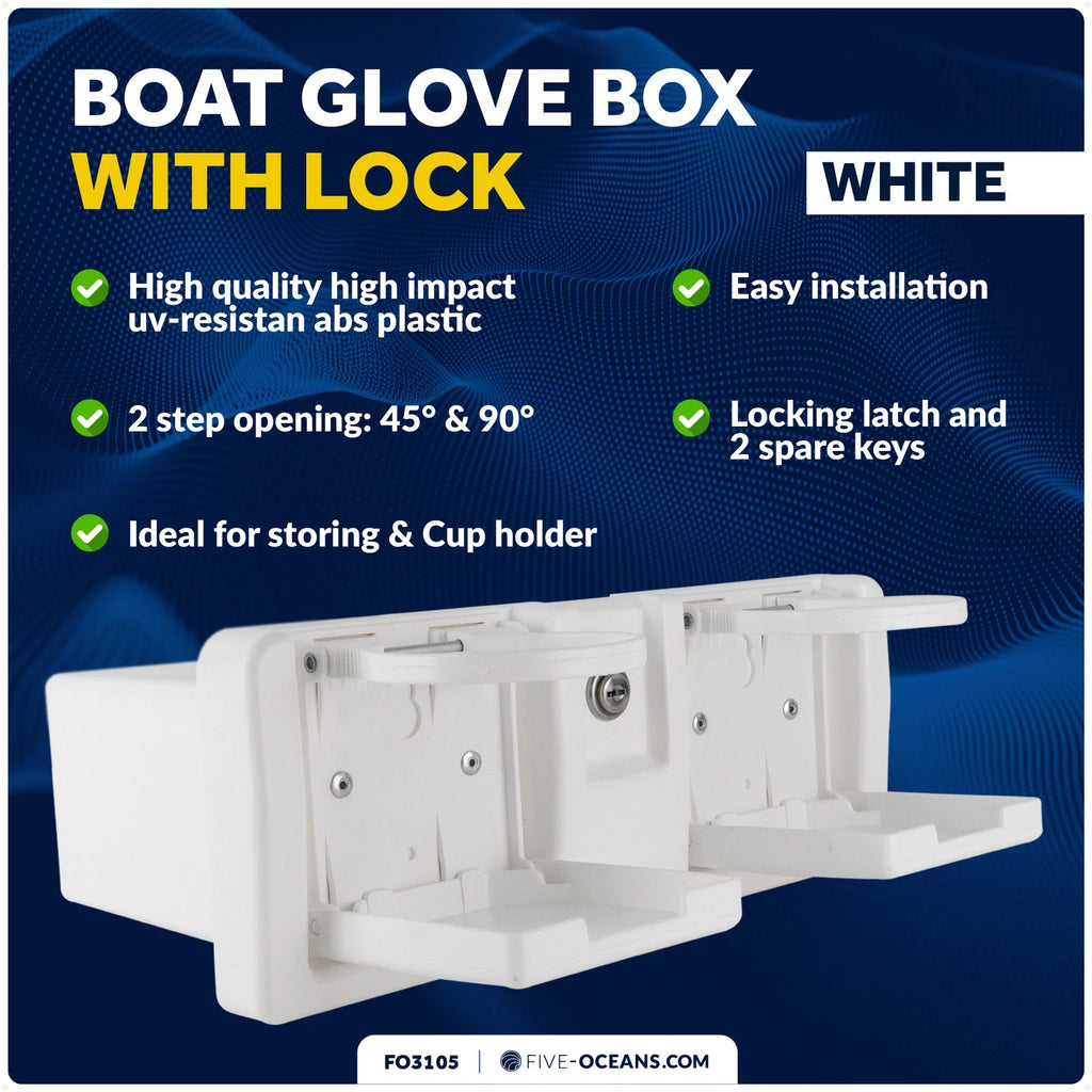 Boat Glove Box with Drink Cup Holders for Universal Fit (Lockable, White)