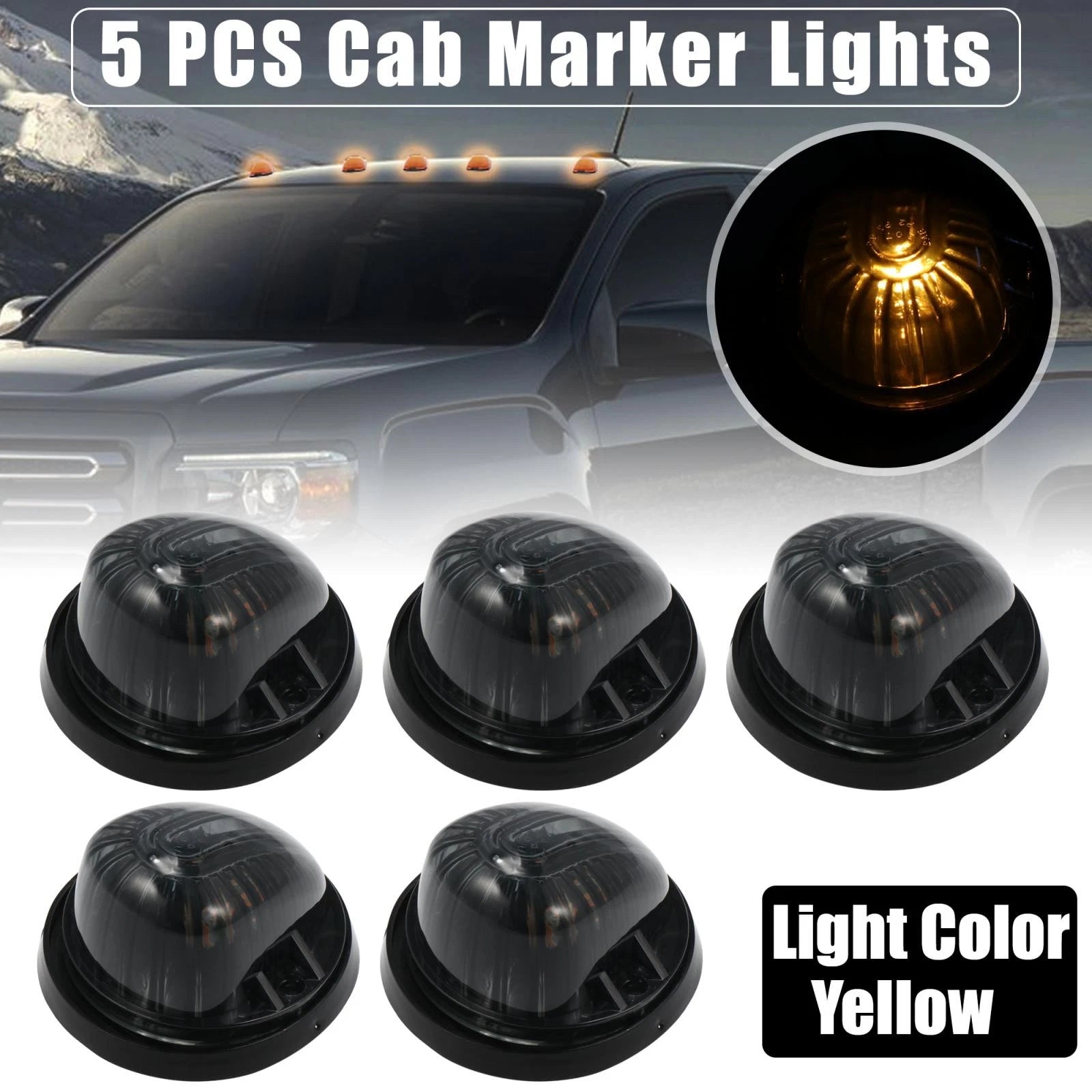 5Pc Top Cab Marker Light Replacement Smoked Cover Yellow for GMC C1500 (1979–1984)