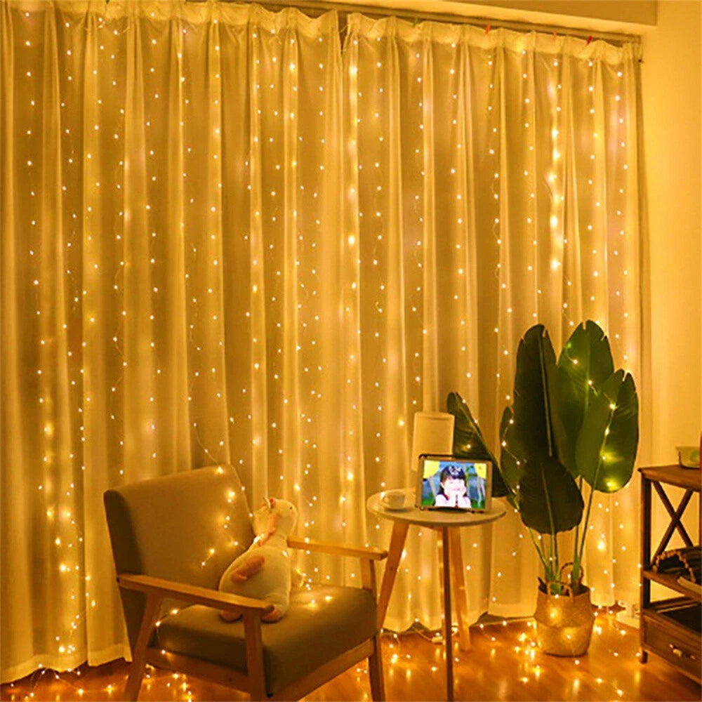 3x3M USB Plug Curtain Light with 8 Flashing Modes - Warm Color