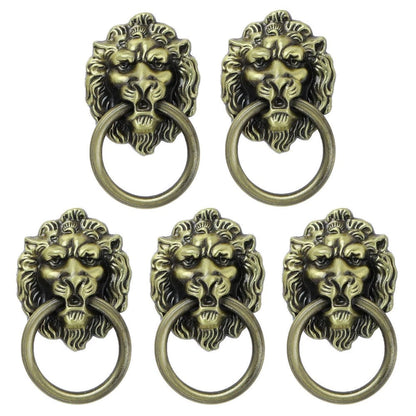 5Pcs Retro Lion Head Door Pull Handle Ring Antique Cupboard Drawer Cabinet Knob