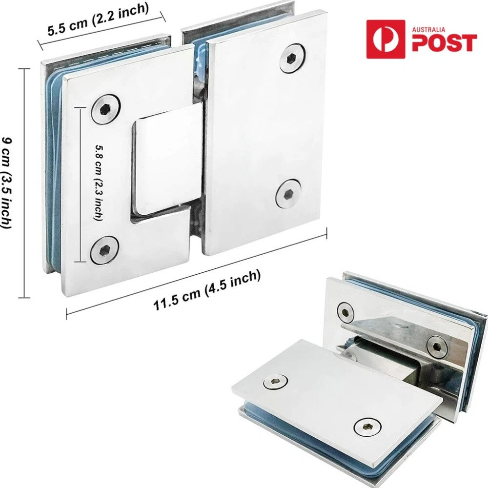 2X 180° Stainless Steel Shower Screen Hinges for Frameless Doors
