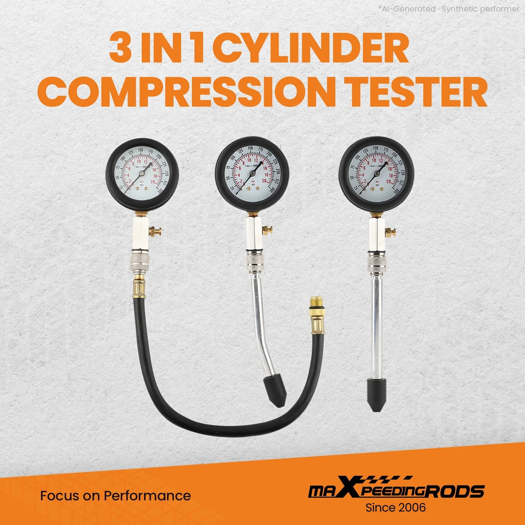 Engine Cylinder Compression Pressure Tester Gauge Tool Kit for All Models (0-300 PSI)