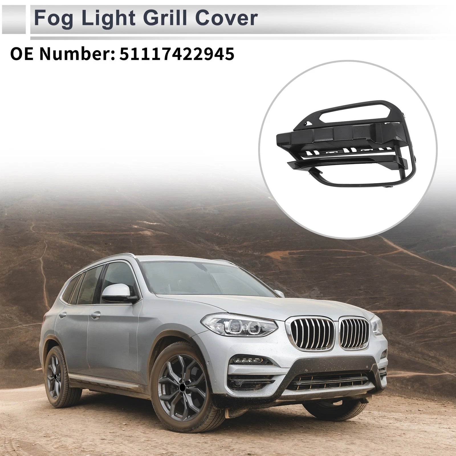Front Left Fog Light Grill Replacement for BMW X3 (2018–2021)