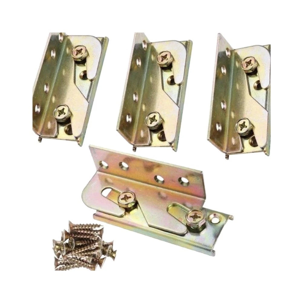 Set of 4 Bed Frame Rail Brackets for Wooden Beds - Galvanized Steel