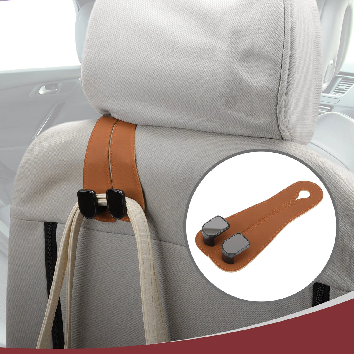 1 Pcs Universal Car Seat Headrest Hook for Purses and Bags (Brown)