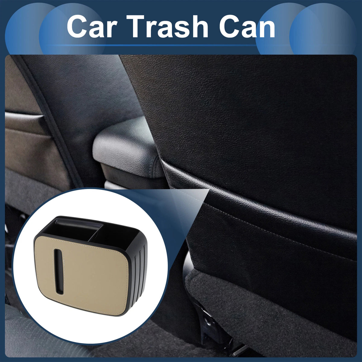 Set of 1 Car Trash Can for Front Seat Back Row (Faux Leather, Beige)