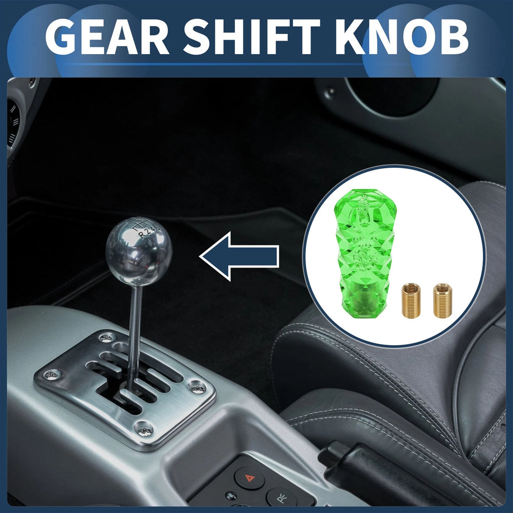 Crystal Shift Knob with 2 Adapters for Universal Fit (10cm, Green)