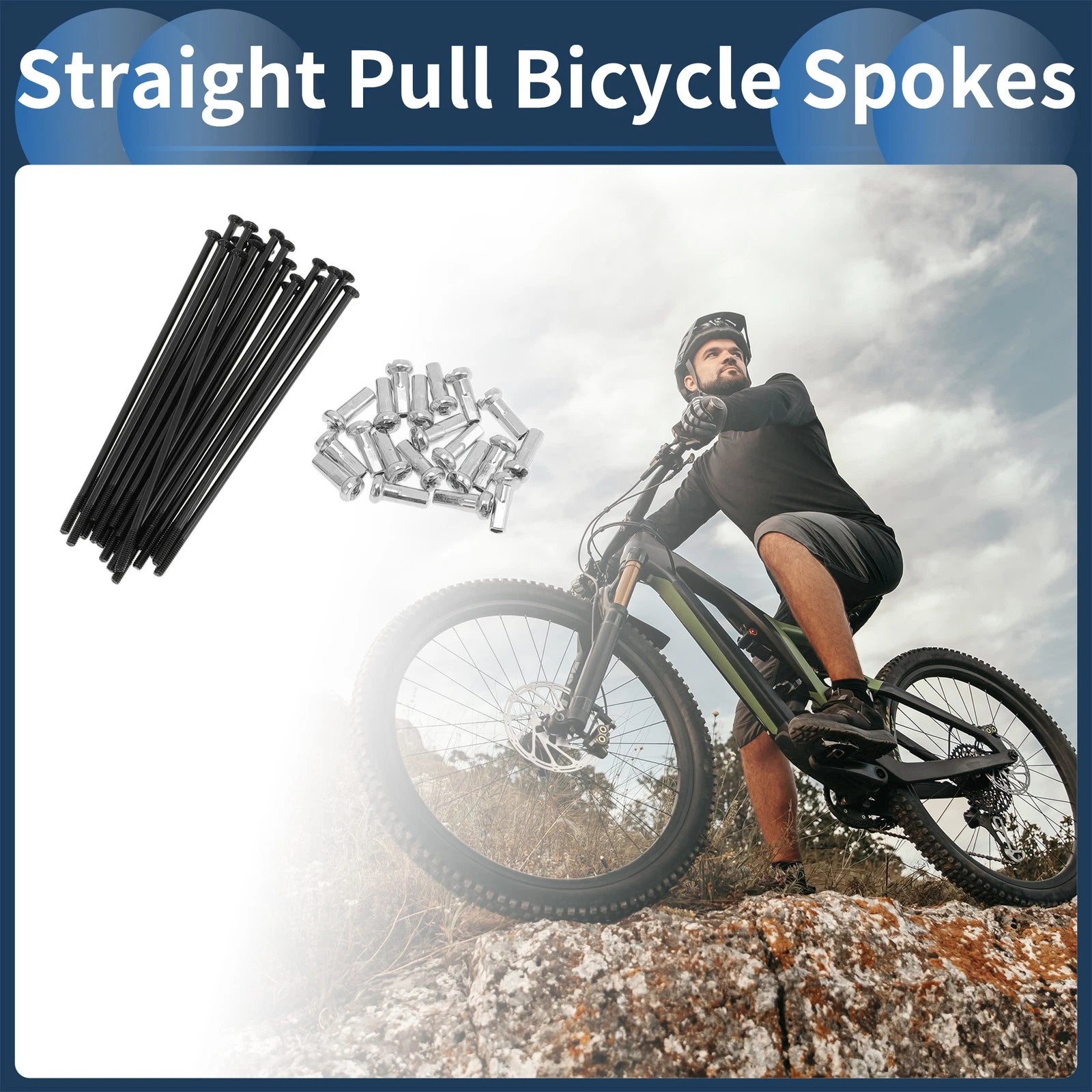 Bicycle Spokes Straight Pull 76mm Carbon Steel Black for 700c (20 Sets)
